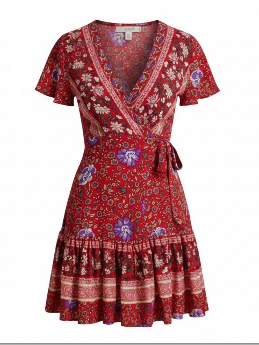 Boho Whimisical Ruffle Wrap Dress in Red, Blue, Black, Cream and White